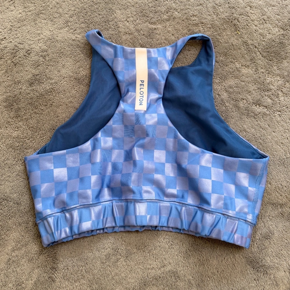 Peloton Sports Bra Women Large Blue NWOT Checkered Metallic Racerback P0013467 - Picture 3 of 7